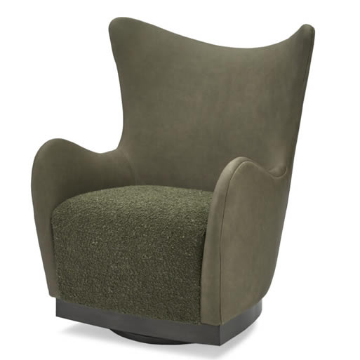 A handcrafted accent chair featuring a versatile swivel base and an elegant wingback design.