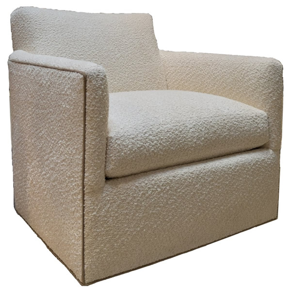 A contemporary accent chair designed with a smooth 360-degree swivel base.