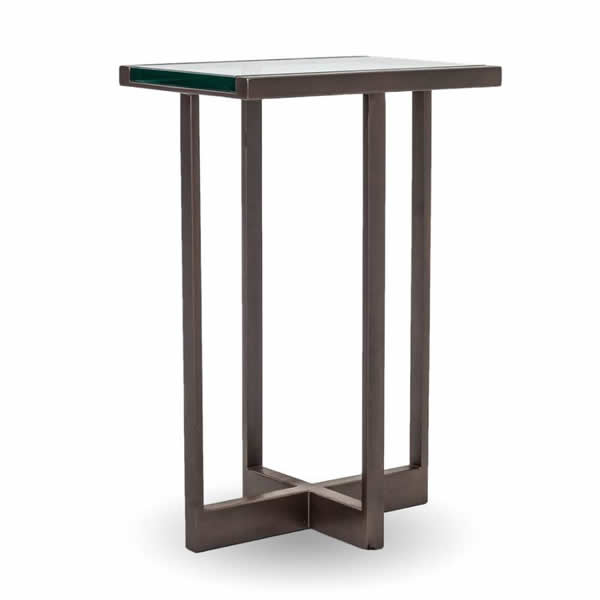 A sleek, transitional accent table with a cross-shaped base.