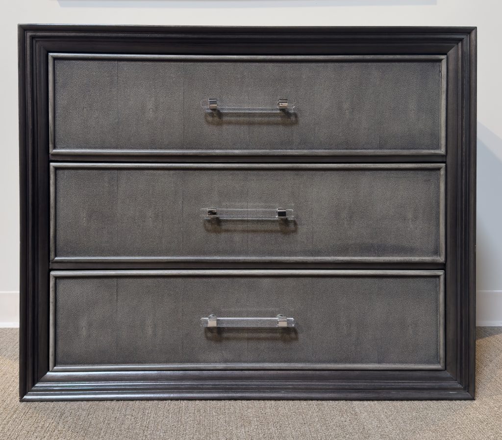 This stunning, transitional chest with it's many embellishments yields unexpected interest without dominating a space. The perfect addition to any bedroom or living area.